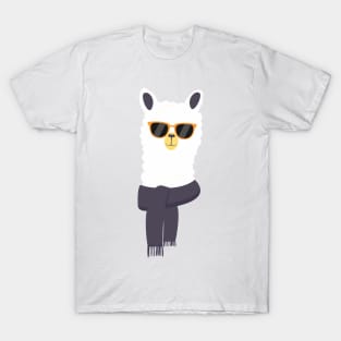 Cute Llama With Glasses - Funny Llama Art In Retro Style T-Shirt